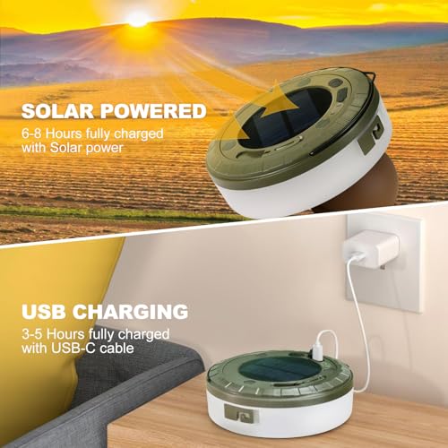 Solar Camping String Lights, 4 in 1 Camping Light with 32.8ft Retractable Fairy Lights - USB Rechargeable & IPX4 Waterproof, 5 Modes Portable Hanging Tent Lights for RV, Patio, Hiking