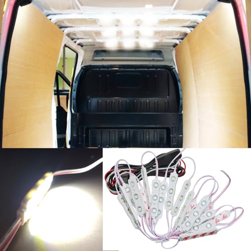 Ampper 12V 60 LEDs Interior Van Light Kits, LED Ceiling Lights with Simplified Harness Switch Fuse for Van RV Boats Caravans Trailers and More (20 Modules, White) - size: 60 LEDs