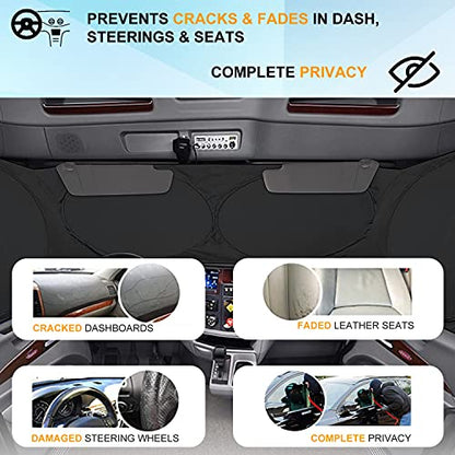 Semi-Truck Sun Shade for Windshield and Side Window | Sunshade Maximum Coverage Windshields for Truck - Block UV Sun Heat Rays - Best for Semi, Commercial & Big Rig Truck, RV（Side Windows Suction Cup）