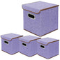 Storage Bin [Set of 4] Linen Fabric Foldable Container with Lid, Collapsible Organizer Boxes Cubes – 10 x 10 x 10 Inches (Purple) - color: Purple