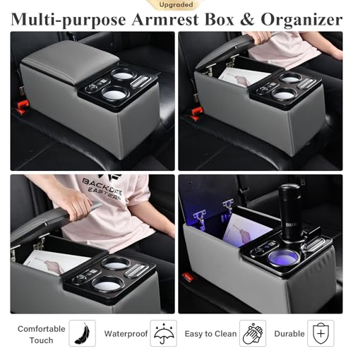 Coverado Car Center Console, Universal Bench Seat Consoles, Truck Center Console Automotive Center Console, Back Seat Organizer With Cup Holder+Phone Holder, Central Armrest Storage Box (Update, Gray) - color: Gray, style: Update