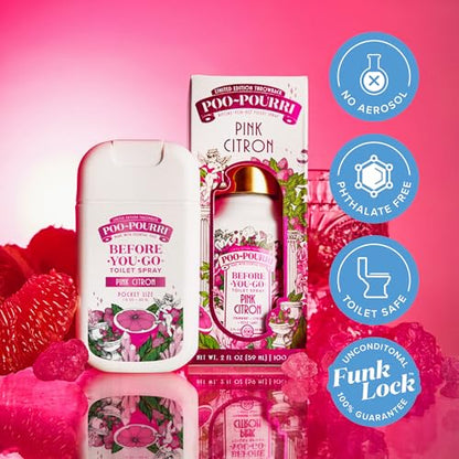 Poo-Pourri Before-You-Go Pocket Toilet Spray, Travel Essentials, Pink Citron, 1 Fl Oz, Up to 50 Uses, On-The-Go Bathroom Odor Deodorizer with Essential Oils, TSA Approved Size - size: 1 Ounce (Pack of 1), style: Pink Citron