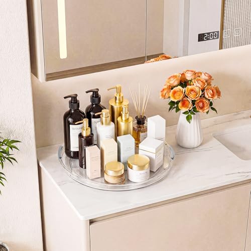 LAMU 12 Inch Lazy Susan Turntable, 360° Rotating Organizer Storage for Cabinet & Table Top, Pantry, Fridge, Bathroom, 4 Pack Clear Spice Rack, Kitchen Storage Tray for Medicine & Countertop