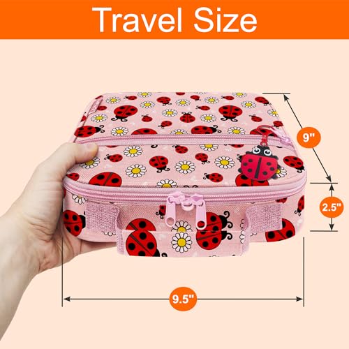 Medium Travel Pill Bottle Organizer, Child Medicine Bag with Zipper Toy, Carrier for Kids Medications and Medical Supplies - Lady Bugs - color: - M Kid Lady Bugs