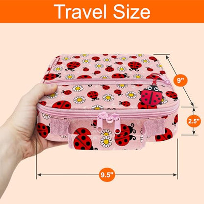 Medium Travel Pill Bottle Organizer, Child Medicine Bag with Zipper Toy, Carrier for Kids Medications and Medical Supplies - Lady Bugs - color: - M Kid Lady Bugs