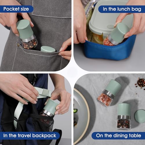 vzaahu Small Salt and Pepper Grinder Set,Green Mini Portable Refillable Spice Mills for Home, Travel, RV & Outdoor Dining,Adjustable Grinding Coarseness - color: Green