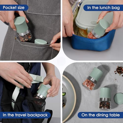 vzaahu Small Salt and Pepper Grinder Set,Green Mini Portable Refillable Spice Mills for Home, Travel, RV & Outdoor Dining,Adjustable Grinding Coarseness - color: Green