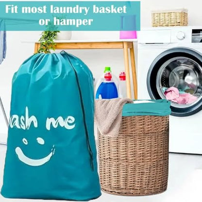 2 Pack XL Travel Laundry Bag, Dirty Clothes Organizer with Drawstring, Large Enough to Hold 4 Loads of Laundry， Easy Fit a Laundry Hamper or Basket，24" x 36" - color: Blue&Blue