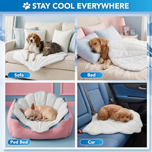 PetAmi Dog Cooling Mat, Sea Shell Shape, Pet Pad with Cooling Nylon & Soft Fleece, Q-Max > 0.4 Reversible All Season Blanket for Dogs & Cats, Medium 40x47 in, Light Grey - color: Light Grey, size: Medium