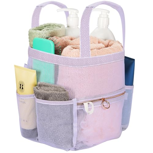 DV Lifestyle Mesh Shower Caddy Dorm, 7 Pockets & 1 with Zipper, Shower Tote with Padded Handles, Travel Portable, Shower Caddy College Room Essentials, Bathroom Shower Bag (Light Gray) - color: Light Gray, size: Large