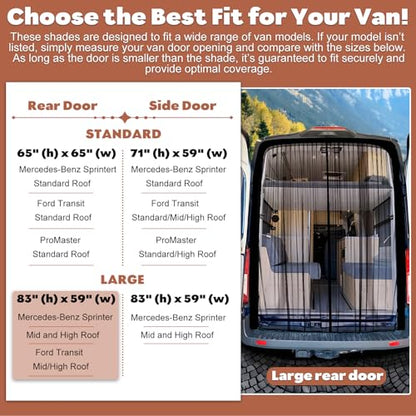 XCBYT Van Bug Screen | Magnetic Closure Bug Screen for Camping | Van Life Essentials | Universal Fit for Mercedes Sprinter & Ford Transit Mid/High Roof Rear Doors (83” H x 59” W) - size: Rear Door-Large (83" H × 59" W)