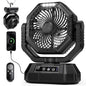 AJVV Camping Fan with Light, Remote and Oscillation, Battery Powered Hanging Tent Fan, Rechargeable Portable for Camp, Outdoor, Emergencies, Fishing, RV Travel, Jobsite - color: Black