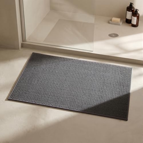 Triohero Bathroom Rugs Non Slip Washable, Super Absorbent Thin Bath Mat Small Quick Dry Low Pile Bathroom Rug, Dark Grey 20"x30" - color: Dark Grey, size: 20"x30"