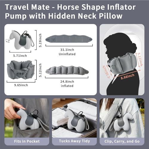 Inflatable Travel Neck Pillow with Adjustable Neck & Chin Support, 2-in-1 Built-in Pump and Storage Bag – Lightweight, Ideal for Airplane, Train, Car, Travel, Office, Home(Gray) - color: Gray