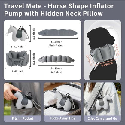 Inflatable Travel Neck Pillow with Adjustable Neck & Chin Support, 2-in-1 Built-in Pump and Storage Bag – Lightweight, Ideal for Airplane, Train, Car, Travel, Office, Home(Gray) - color: Gray