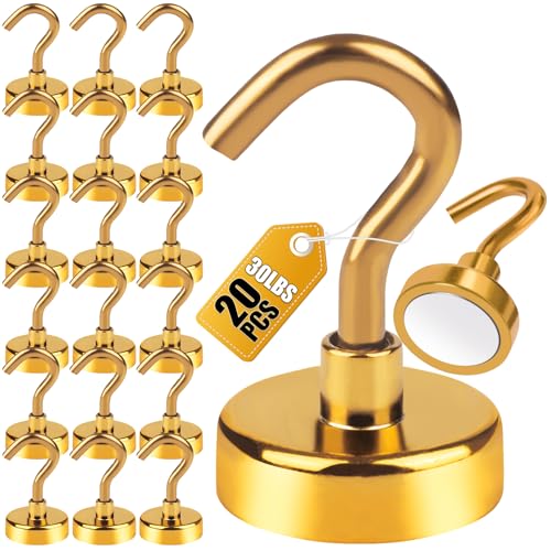 DIYMAG Magnetic Hooks Gold, 30Lbs Strong Heavy Duty Cruise Magnet S-Hook for Classroom, Fridge, Hanging, Cabins, Grill, Kitchen, Garage, Workplace and Office Etc, (20 Pack) - color: Yellow, size: 0.63in