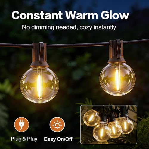 Outdoor String Lights 50FT with 25+2 G40 LED Bulbs, Shatterproof & Waterproof Patio Lights, Connectable Globe String Lights for Backyard Porch Deck Bistro Garden Party - size: 50FT