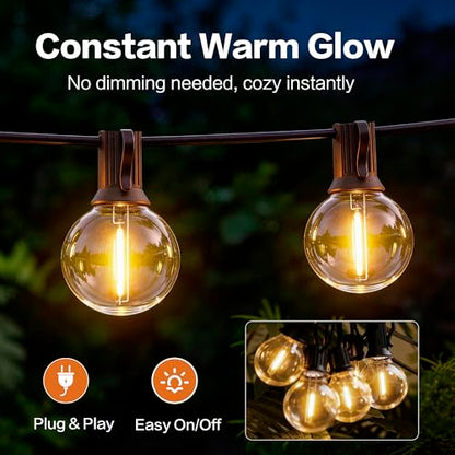 Outdoor String Lights 50FT with 25+2 G40 LED Bulbs, Shatterproof & Waterproof Patio Lights, Connectable Globe String Lights for Backyard Porch Deck Bistro Garden Party - size: 50FT