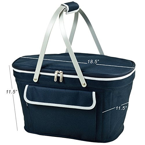 Picnic at Ascot Patented Insulated Folding Picnic Basket Cooler- Designed & Quality Approved in the USA - color: Navy/White
