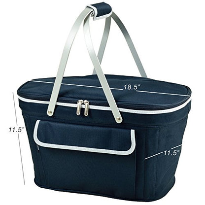 Picnic at Ascot Patented Insulated Folding Picnic Basket Cooler- Designed & Quality Approved in the USA - color: Navy/White