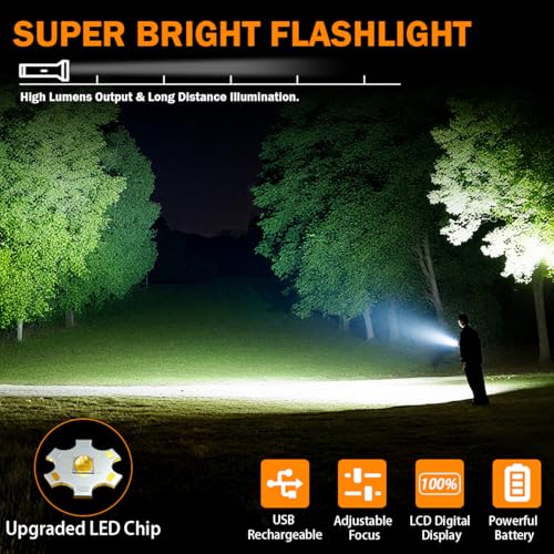 3Pack Rechargeable Flashlights High Lumens 9900FL, LED Flashlight Rechargeable with LCD Digital Display, 5Modes Adjustable Flash Light, Super Bright Flashlight Powerful, Tactical Flashlights for Home - size: 3Pack