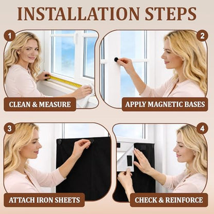 FINDMAG 100% Blackout Curtains for Bedroom, Magnetic Black Out Window Cover, 57" x 39" Portable No Drill Blinds for Windows for Theater Room, Home, Dorm, RV & Skylight, 420D Oxford Fabric - size: 57"W x 39"H