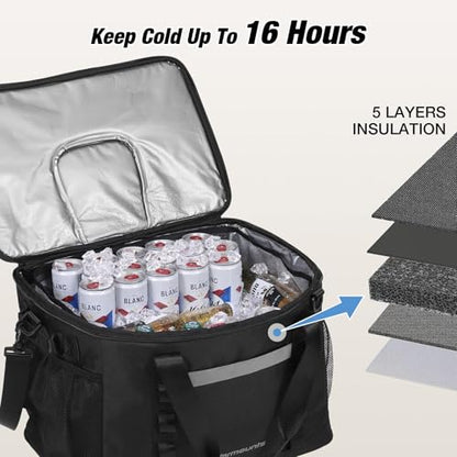 WARMOUNTS Insulated Cooler Bag 48/75 Cans, Soft Sided Portable Lunch Bag Coolers w/Zippered Top, Leak Proof PVC Interlayer, 5-Layer Insulation Large Ice Chest Bag for Travel, Camping, Beach, Picnic - color: Black