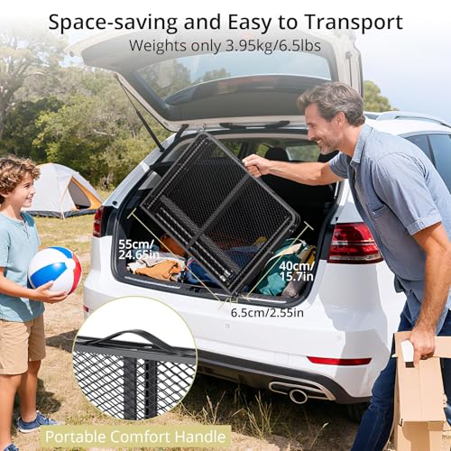 Anbte Portable Grill Table Max 29.5", 2 Adjustable Heights Folding Camping Table with Heat-Resistant Mesh Tabletop &Portable Handle, Waterproof, for Cooking BBQ Outdoor Patio, 31" X 22", Black - size: 35"L x 21.65"W x 29.4H"