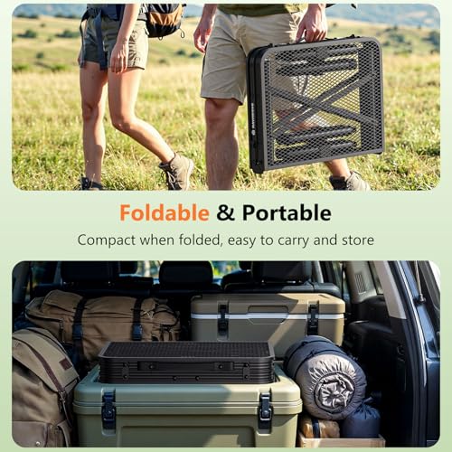 Folding Grill Table for Outside, 3 Height Adjustable Small Camping Table with Mesh Bag, Metal Aluminum Folding Table, 23.62 x 15.75 inches, Portable Grill Stand for Picnic, Camping, BBQ, Beach, Black - size: 23.62 x 15.75 x 27.56 inch