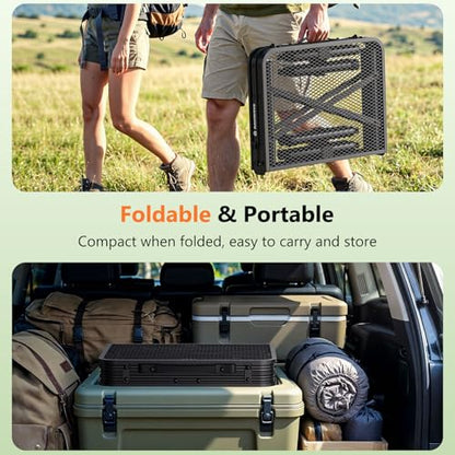 Folding Grill Table for Outside, 3 Height Adjustable Small Camping Table with Mesh Bag, Metal Aluminum Folding Table, 23.62 x 15.75 inches, Portable Grill Stand for Picnic, Camping, BBQ, Beach, Black - size: 23.62 x 15.75 x 27.56 inch