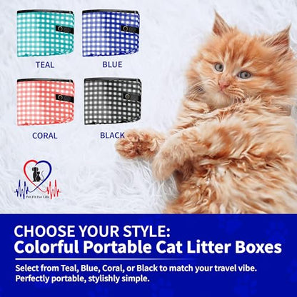 Pet Fit For Life - Vibrant Collapsible Travel Cat Litter Box - Portable, Foldable, Compact Design with Bonus Water Bowl - Ideal for Car & Camping - Reusable, Cats Safe - Teal, (16"x12"x5") - color: Teal