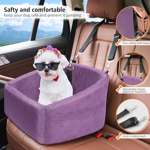 NEEZUKAR Dog Car Seat for Small Medium Dogs,Detachable Washable Dog Booster Seat Under 30lbs, Pet Car Seats Travel Bed with Storage Pockets and Safety Belt (Purple) - color: Purple