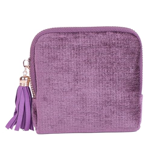ASINGYER Travel Jewelry Storage Bag for Women, Velvet Portable Jewelry Organizer with Tassel Zipper, Small Pouches for Bracelets Necklaces Rings Earrings, Wedding Gift for Women (purple) - color: purple