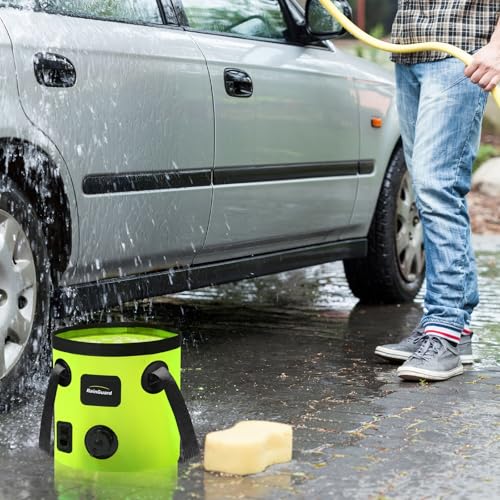 Collapsible Bucket with Handle 5.3 Gallon Container Folding Water Bucket Portable with 2 Clear Wash Basin for Camping Fishing Travelling Outdoor Gardening 20L Green