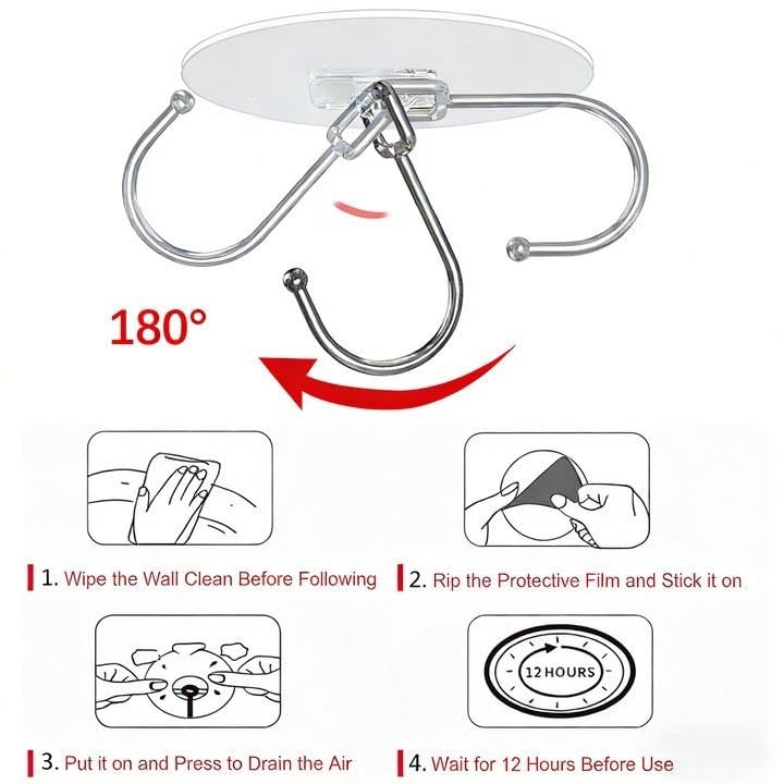 Heavy Duty Self Adhesive Hooks - 33lb Max Transparent Waterproof ,Strong adhesion for Hanging Wall Hooks,Adhesive Round Sticky Hooks for Bedrooms, Shower, Kitchens, Offices, Doors, Outdoor (5-pcs)
