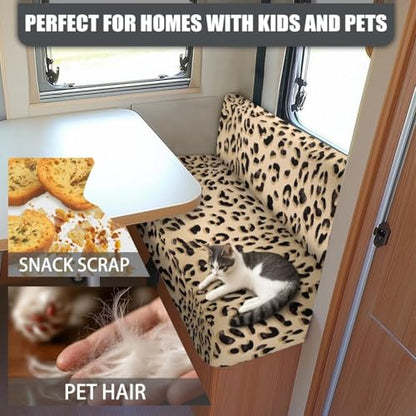 RV Dinette Cushion Covers Brown Leopard Stretch Camper Couch Cover with Seat Covers and Backrest Cushions, Camper Seat Protector Dinette Booth Sofa Slipcover for Rv - color: Brown Leopard
