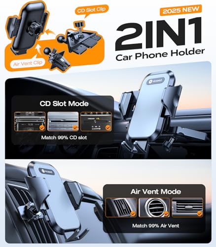 VICSEED Military-Grade Sturdy Car Phone Holder Mount, Upgraded Anti Shake Metal CD Slot & Air Vent Thick Case Friendly Phone Mount for Car Fit for iPhone 17 16 15 Samsung All Phones - color: Black