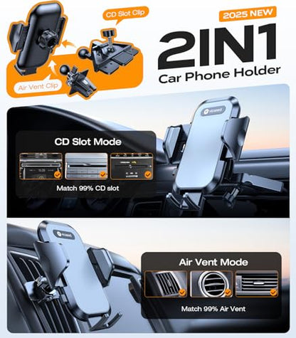 VICSEED Military-Grade Sturdy Car Phone Holder Mount, Upgraded Anti Shake Metal CD Slot & Air Vent Thick Case Friendly Phone Mount for Car Fit for iPhone 17 16 15 Samsung All Phones - color: Black