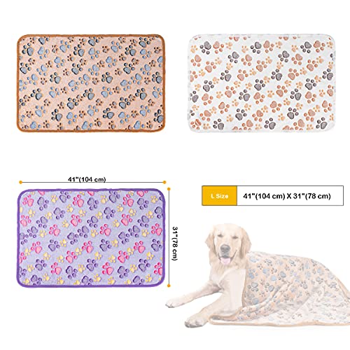 Dono 1 Pack 3 Dog Blankets, Soft Fluffy Fleece Pet Blanket Warm Sleep Mat Paw Print Design Puppy Kitten Throw Blankets Doggy Blanket for Dogs - color: Purple/Beige/Brown, size: Large(41*31")