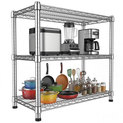 3-Shelf Metal Wire Shelving Unit Adjustable Metal Shelf Heavy-Duty Steel Storage Rack Display shelves Organizer for Office Kitchen Bathroom Laundry Pantry Basement Garage 13.97"D x 29.8"W x29.1"H - size: 3-Tier-Silver[13.97"D x 29.8"W x29.1"H]