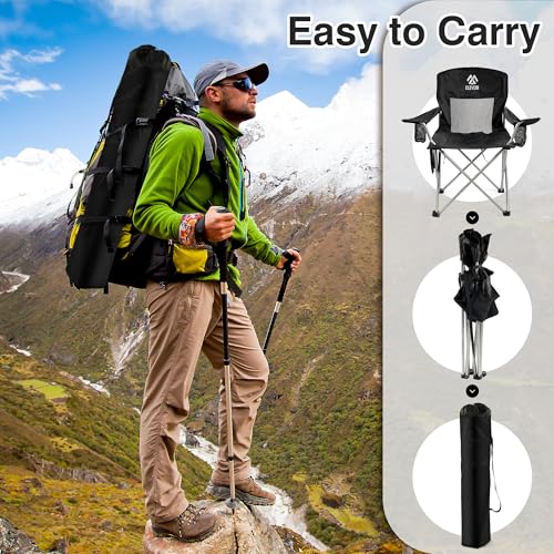 Elevon Camping Chair, Portable Folding Outdoor Chair with Arms, Cup Holder and Carry Bag - color: Midnight-2 Pack