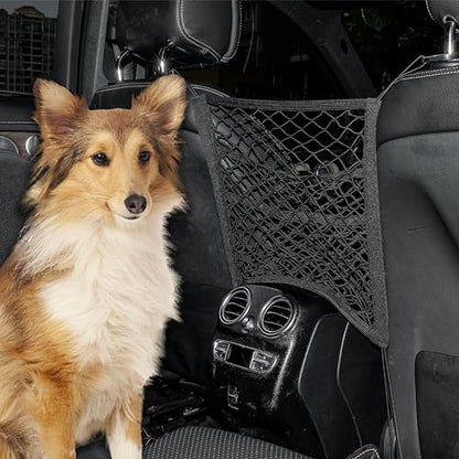 3 Layer Car Mesh Organizer Between Front Seats, Pet Dog Kid Net Barrier Car Net Pocket Elastic Storage Bag Tissue Purse Holder for SUV Truck Van, 15.7 x 13.7 Inch - size: 15.7 x 13.7 Inch