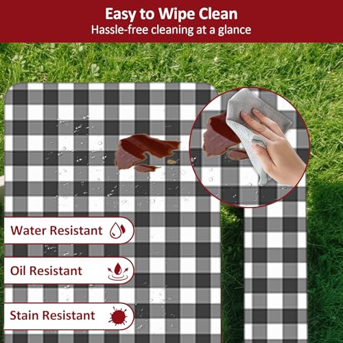8ft Picnic Table and Bench Cover, Camping Essentials RV Gear, 96 in Waterproof Windproof Outdoor Elastic All Around Tablecloth, Fitted Rectangle Tables and Seats, Black-White Checkered - color: Black-white Checkered, size: 96"