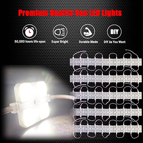 Ampper 12V 200 LEDs Interior Van Lights, LED Ceiling Lights for Van RV Boats Caravans Trailers and More (50 Modules, White) - size: 200 LEDs