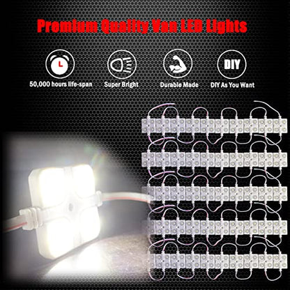 Ampper 12V 200 LEDs Interior Van Lights, LED Ceiling Lights for Van RV Boats Caravans Trailers and More (50 Modules, White) - size: 200 LEDs