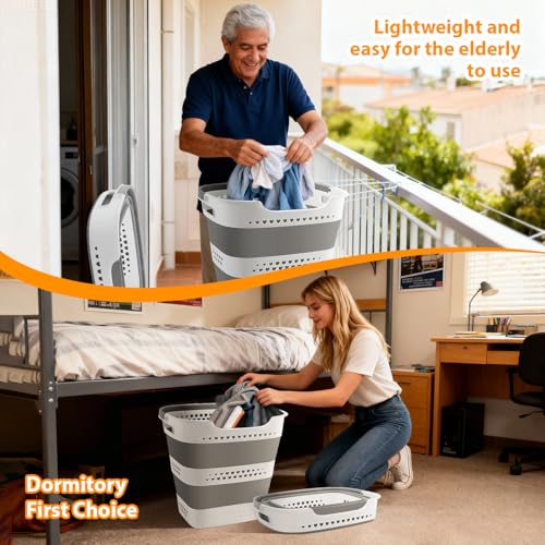 42L Medium Collapsible Plastic Laundry Basket with Handles, Foldable Laundry Basket Hamper, Pop Up Storage Container Organizer for Washing Storage (Gery, 17 Inch * 13 Inch * 15 Inch) - style: 42L
