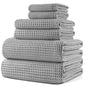 POLYTE 430 GSM Microfiber Quick Dry Lint Free Oversize Bath Towel Set, 6 Piece (Waffle Weave) - color: Light Gray