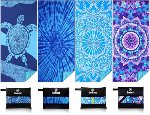 4 Pack Lightweight Thin Beach Towel Oversized 71"x32" Big Extra Large Microfiber Sand Free Towels for Adult Quick Dry Travel Camping Beach Accessories Vacation Gift Blue Turtles Tie Dye Mandala - color: 4 Pack Blue Turtles Tie Dye Mandala