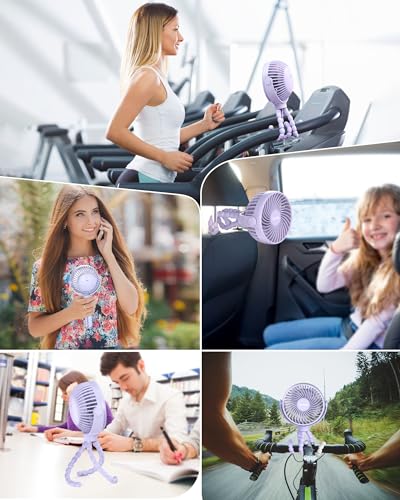 Coohea Stroller Fan Clip on for Baby, 4000mAh Rechargeable Battery Operated, Flexible Tripod, 3 Wind Speed, 360° Rotatable, Small Portable Fan for Car Seat Crib Backseat Beach Travel Camping, Purple - color: Purple