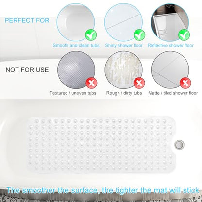 Upgrade Baby Bath Mat Non Slip Extra Long Bathtub Mat for Kids 40 X 16 Inch - Eco Friendly Bath Tub Mat with 200 Big Suction Cups,Machine Washable Shower Mat,Clear - color: Clear